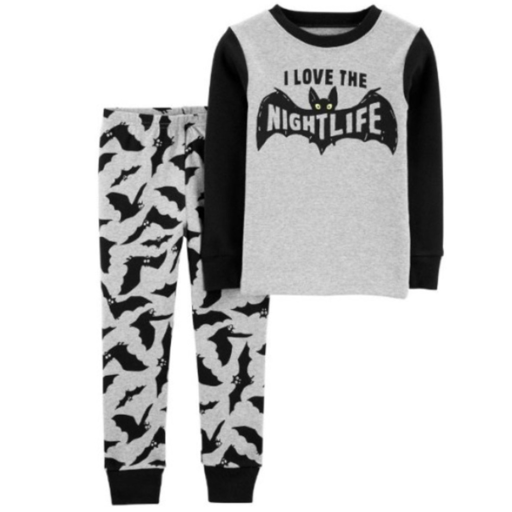 Carter’s Boys Halloween Bats Night Life Shirt and Pants Pajamas